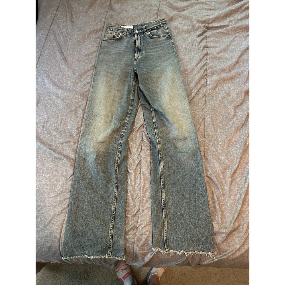 Zara Women's High Rise Wide Leg Jeans 2 Raw Hem Hippie Y2K Streetwear Frayed